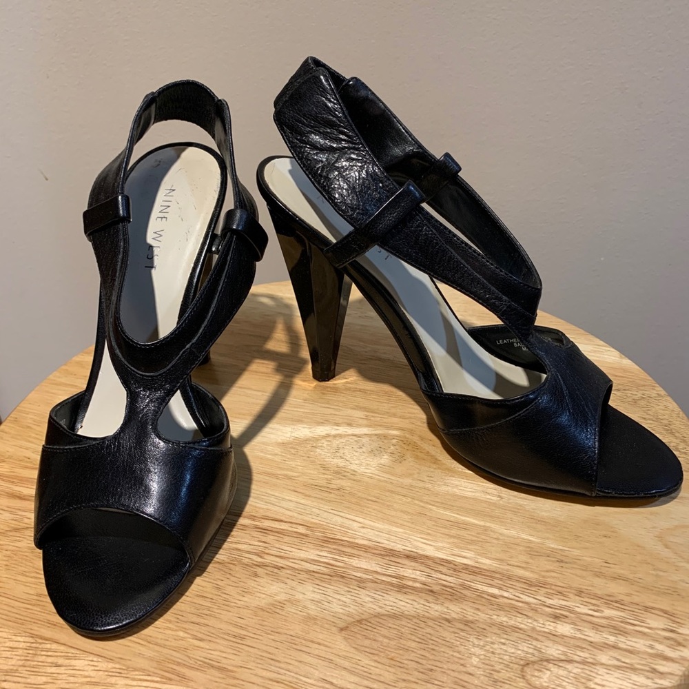 Nine West opened toe heels, Black, Size 5M